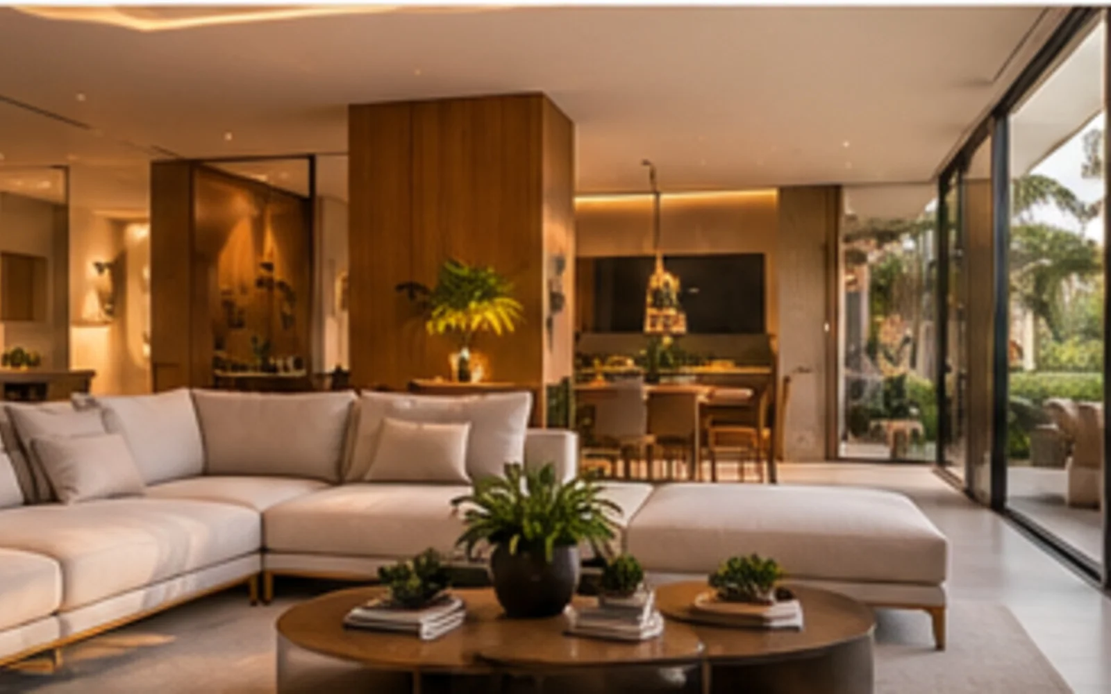 Sala demonstrativa integrada ao jardim